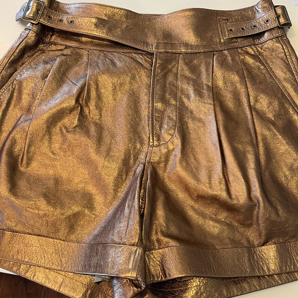 Banana Republic Metallic Golden Bronze Leather Shorts - like new!